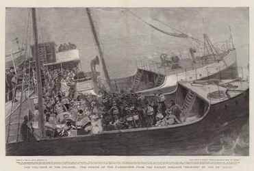 Die Kollision im Kanal, die Rettung der Passagiere vom Paketdampfer Seaford durch die SS Lyon